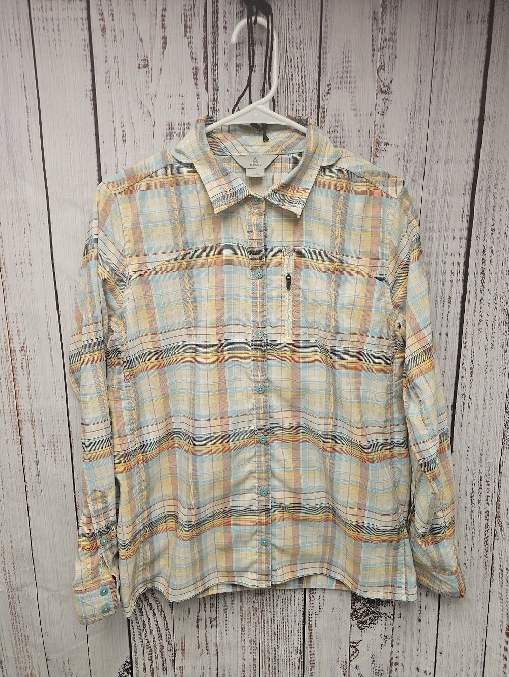 Ascend Long Sleeve Button Down Shirt Women's Medium Pastels Plaid Outdoor Hiking